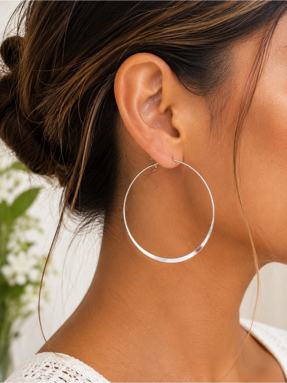 Express Y2K 2 1/2” Silver Flat Hoop Earrings